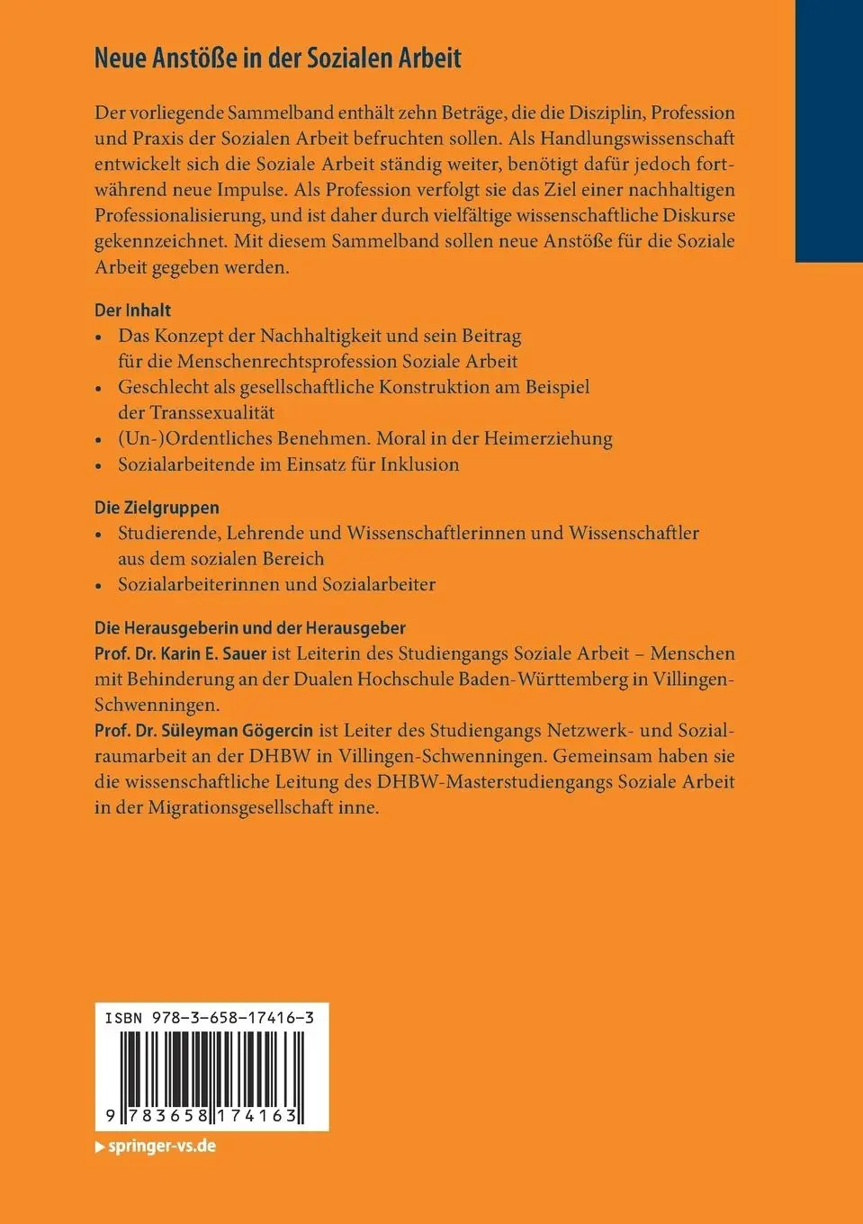 Rückseite: 9783658174163 | Neue Anstöße in der Sozialen Arbeit | Karin E. Sauer (u. a.) | Buch