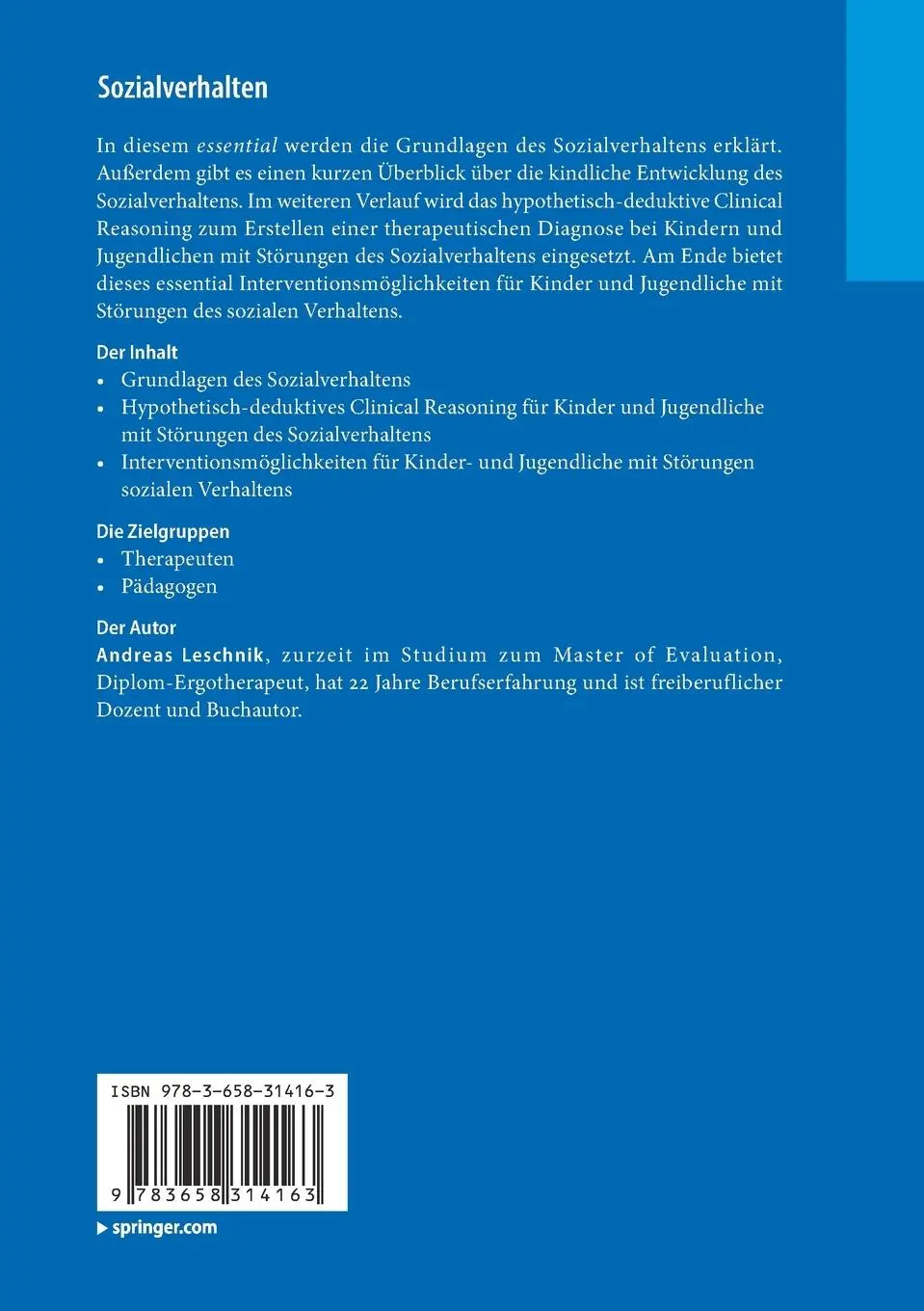 Rückseite: 9783658314163 | Sozialverhalten | Andreas Leschnik | Taschenbuch | Deutsch | 2020