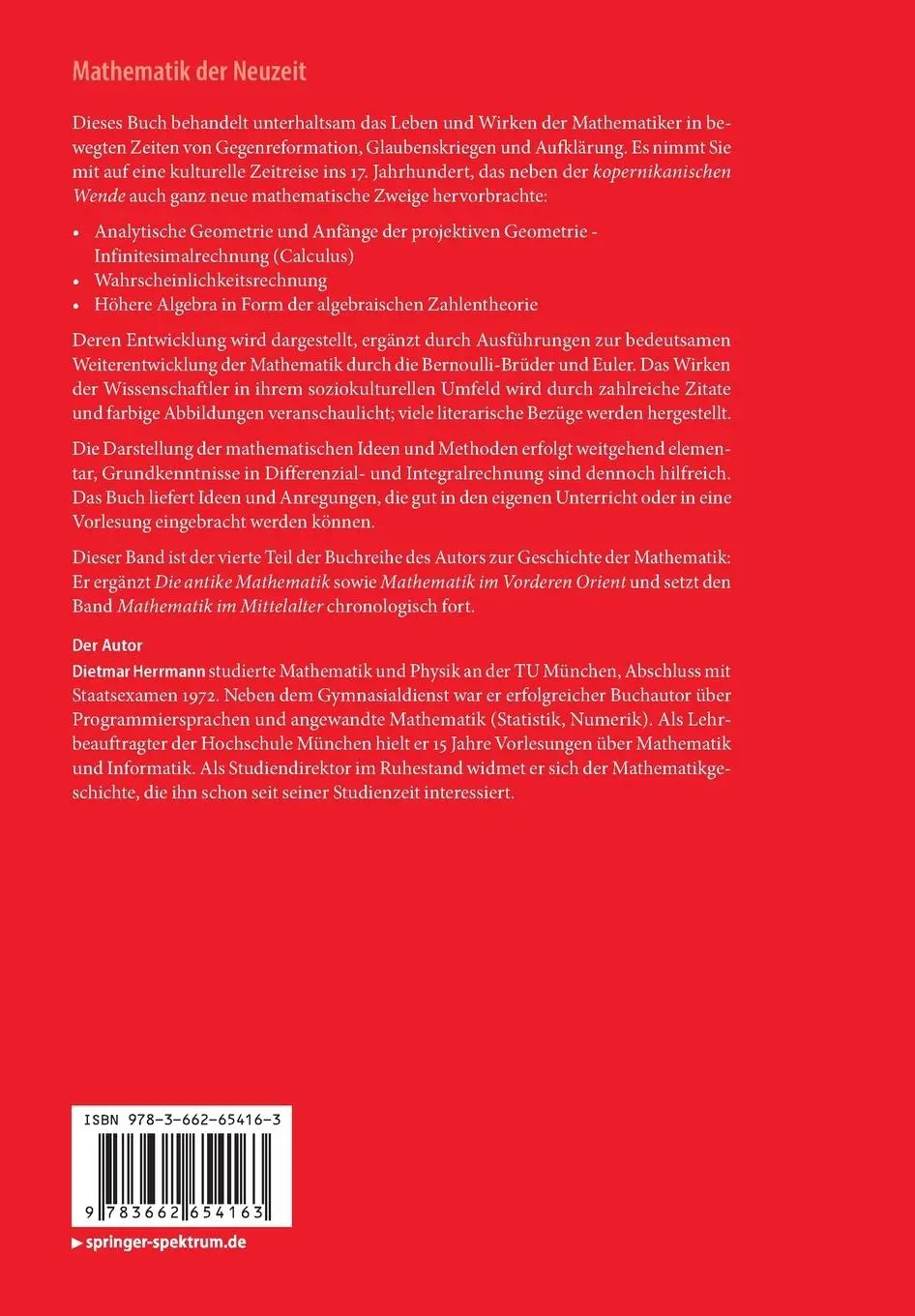 Rückseite: 9783662654163 | Mathematik der Neuzeit | Dietmar Herrmann | Taschenbuch | xxi | 2023