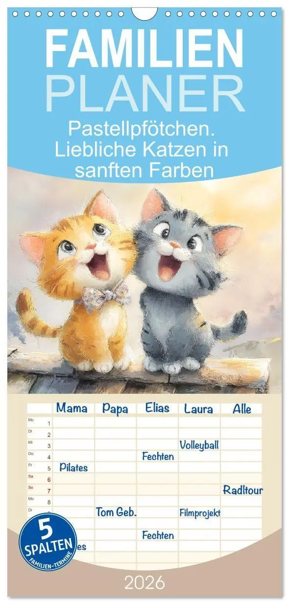 Cover: 9783516724363 | Familienplaner 2026 - Pastellpfötchen. Liebliche Katzen in sanften...