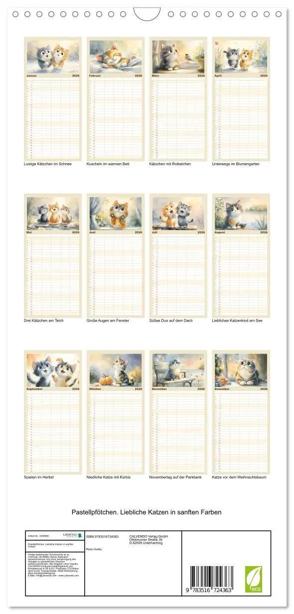 Bild: 9783516724363 | Familienplaner 2026 - Pastellpfötchen. Liebliche Katzen in sanften...