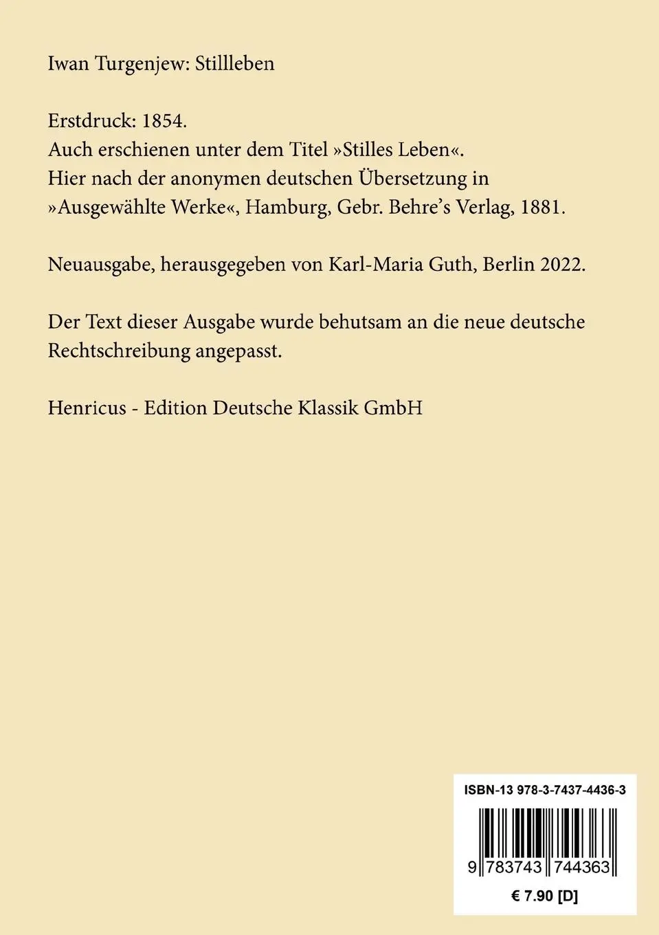 Rückseite: 9783743744363 | Stillleben | Iwan Turgenjew | Taschenbuch | Paperback | 80 S. | 2022