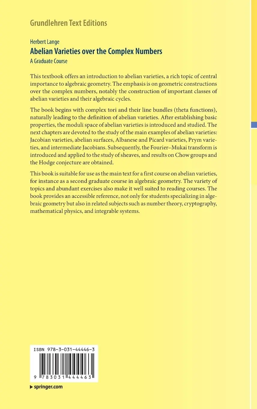 Rückseite: 9783031444463 | Abelian Varieties over the Complex Numbers | A Graduate Course | Lange