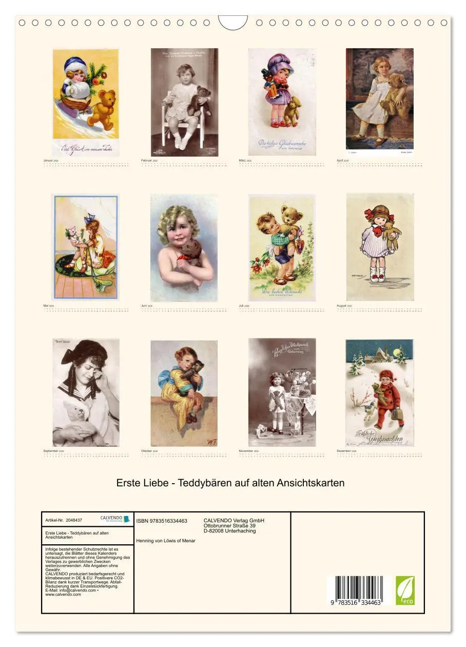 Bild: 9783516334463 | Erste Liebe - Teddybären auf alten Ansichtskarten (Wandkalender...