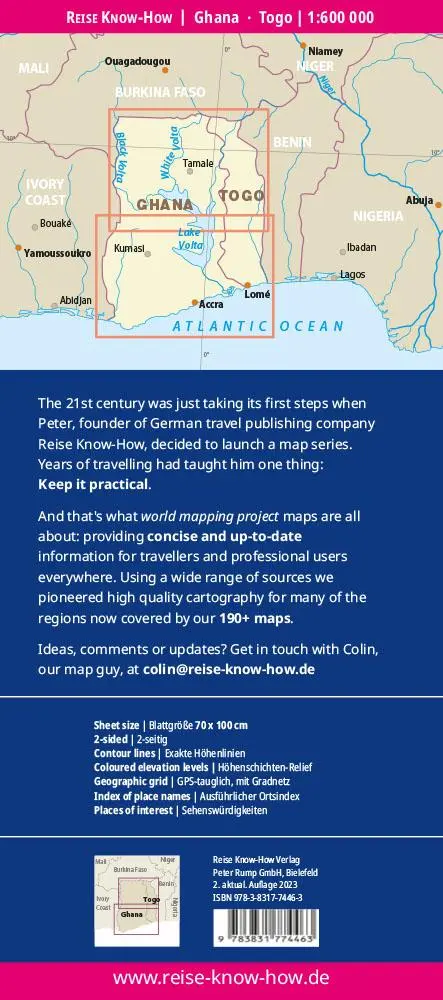 Rückseite: 9783831774463 | Reise Know-How Landkarte Ghana, Togo (1:600.000) | Rump | (Land-)Karte