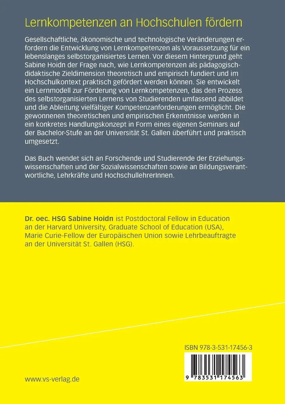 Rückseite: 9783531174563 | Lernkompetenzen an Hochschulen fördern | Sabine Hoidn | Taschenbuch
