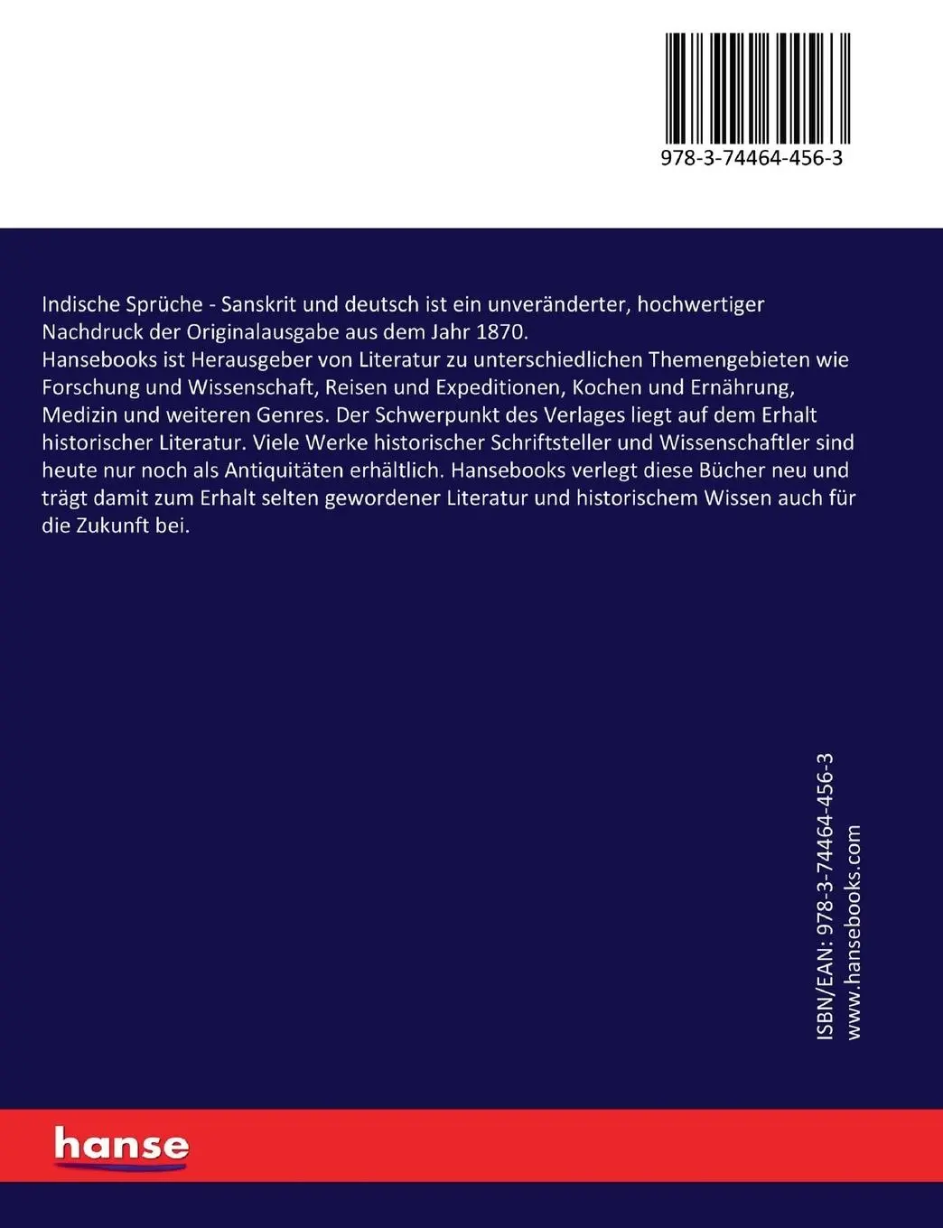 Rückseite: 9783744644563 | Indische Sprüche - Sanskrit und deutsch | Otto von Böhtlingk (u. a.)