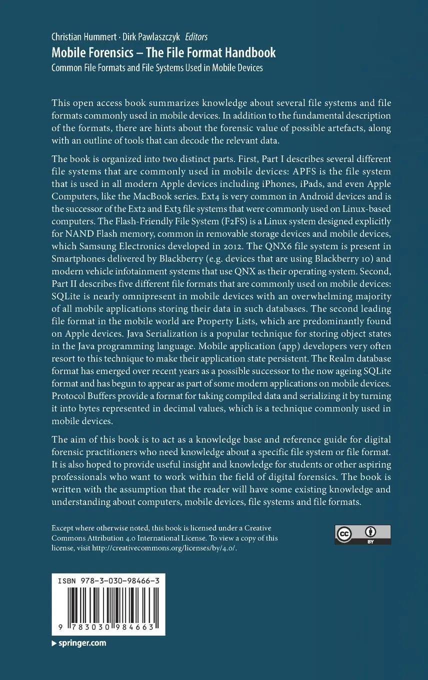 Rückseite: 9783030984663 | Mobile Forensics ¿ The File Format Handbook | Dirk Pawlaszczyk (u. a.)