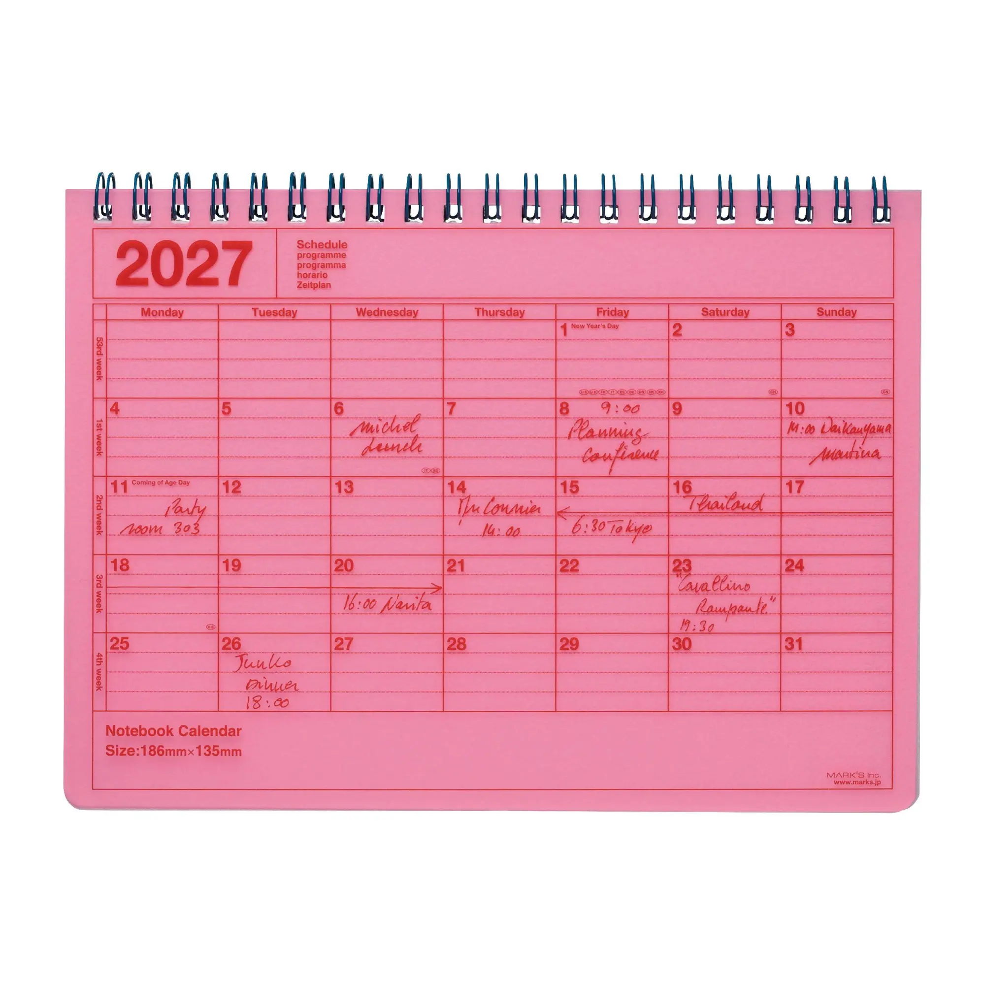 Cover: 4550045164763 | MARK'S 2027 Notebook Calendar S // Neon Pink | MARK'S Inc. | Kalender