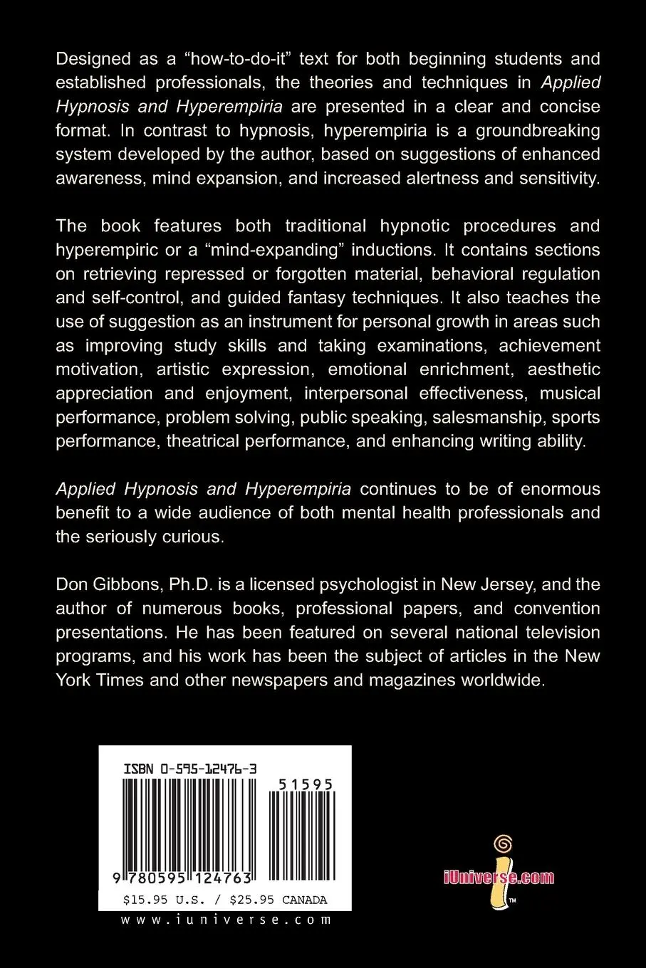 Rückseite: 9780595124763 | Applied Hypnosis and Hyperempiria | Don E. Gibbons | Taschenbuch