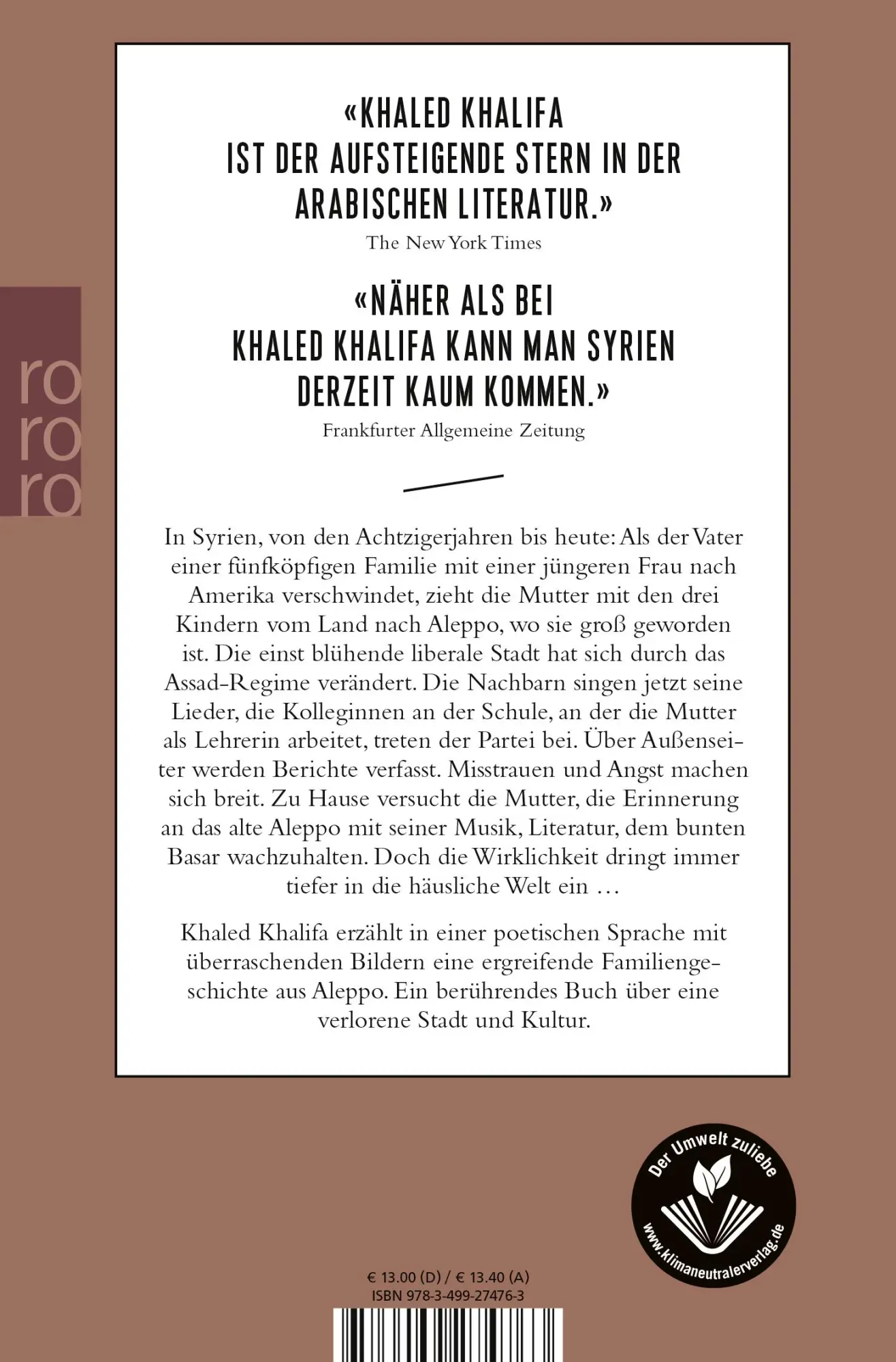 Rückseite: 9783499274763 | Keine Messer in den Küchen dieser Stadt | Khaled Khalifa | Taschenbuch