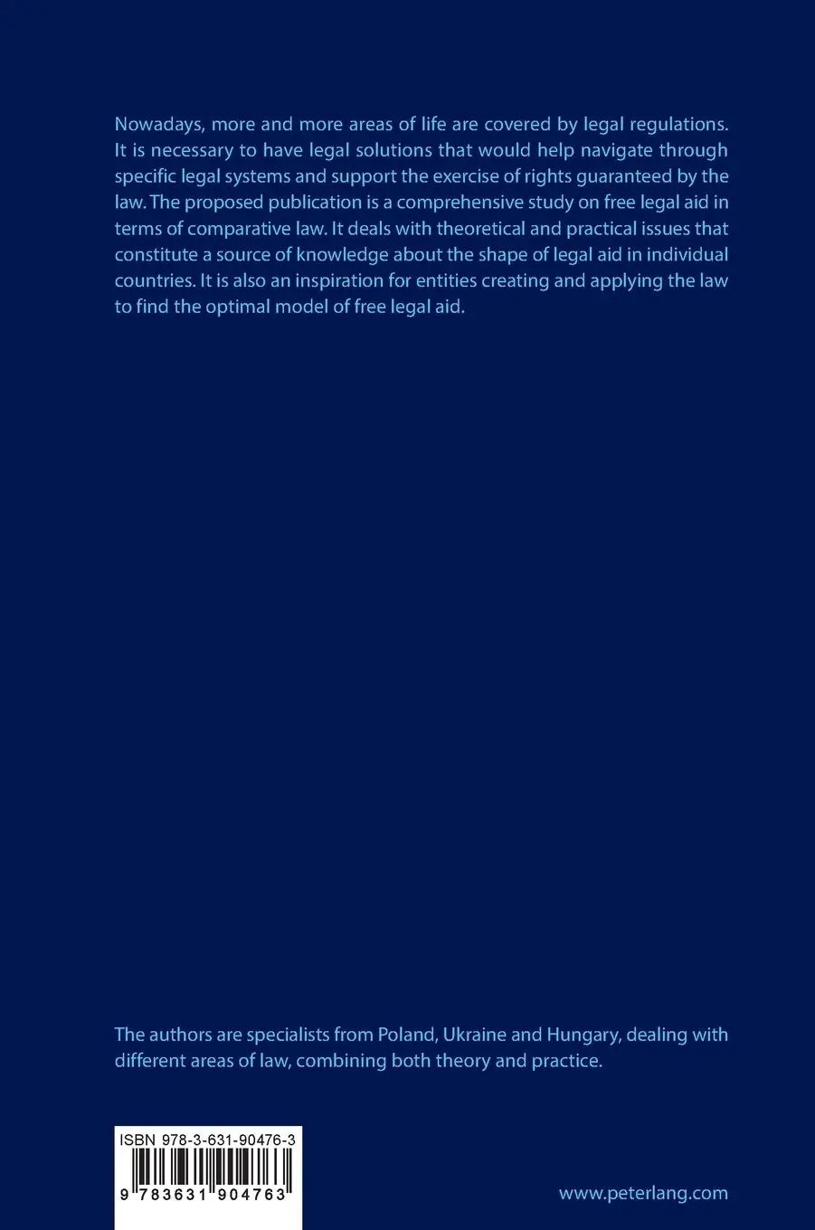 Rückseite: 9783631904763 | Free Legal Aid, Theory, Legal Basis and Practice. European Standards