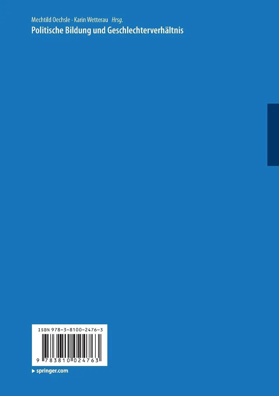 Rückseite: 9783810024763 | Politische Bildung und Geschlechterverhältnis | Karin Wetterau (u. a.)