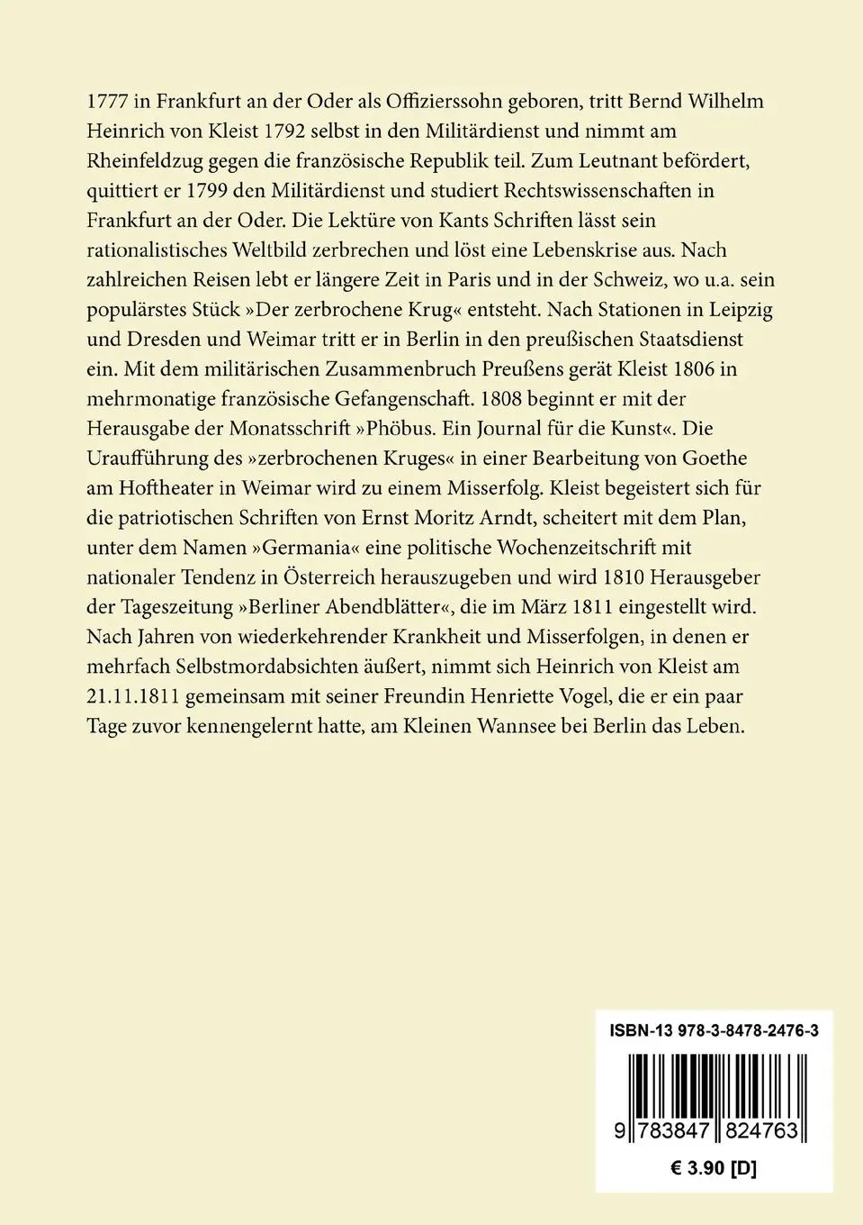 Rückseite: 9783847824763 | Der zerbrochene Krug | Ein Lustspiel | Heinrich von Kleist | Buch