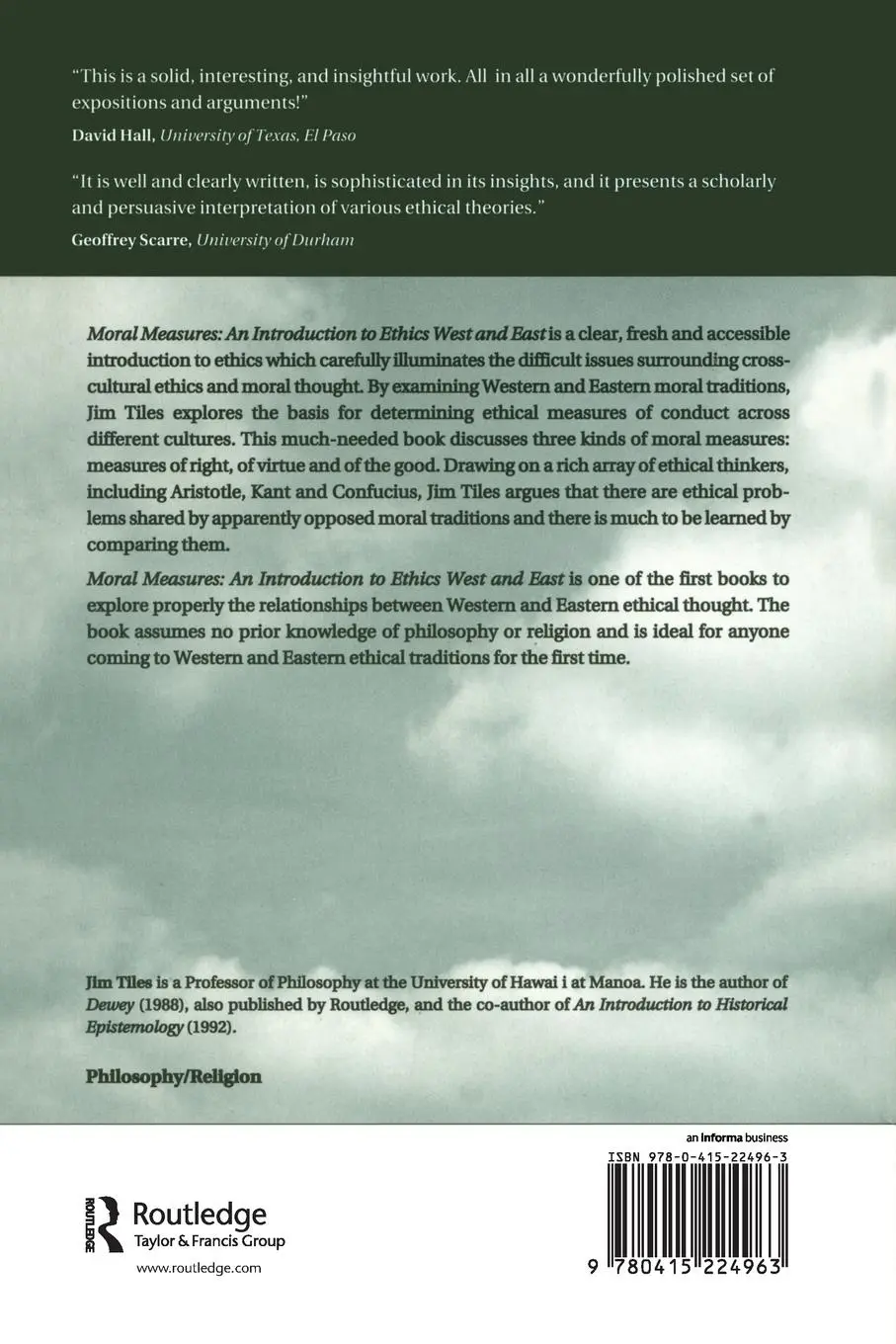 Rückseite: 9780415224963 | Moral Measures | An Introduction to Ethics West and East | James Tiles