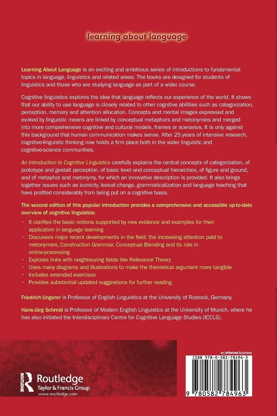 Rückseite: 9780582784963 | An Introduction to Cognitive Linguistics | Friedrich Ungerer (u. a.)