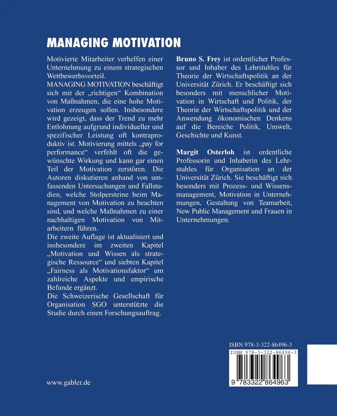 Rückseite: 9783322864963 | Managing Motivation | Margit Osterloh (u. a.) | Taschenbuch | xvi