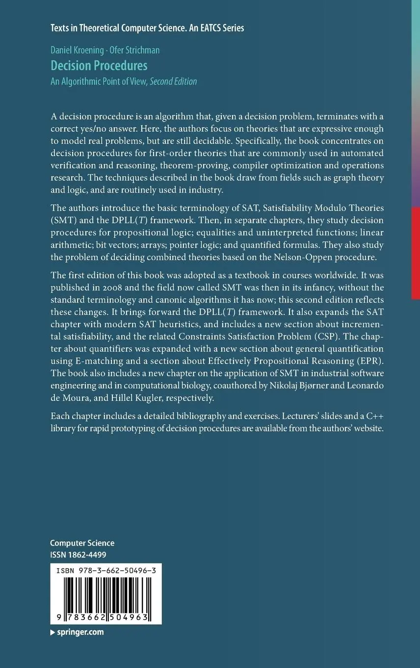 Rückseite: 9783662504963 | Decision Procedures | An Algorithmic Point of View | Strichman (u. a.)
