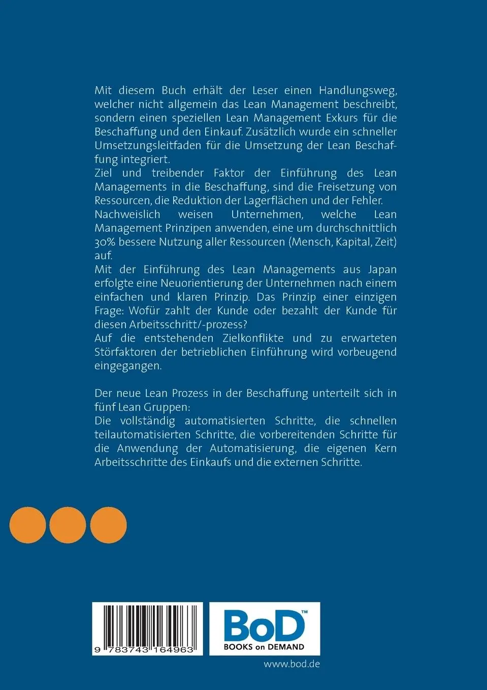 Rückseite: 9783743164963 | Lean Management im Einkauf und Beschaffung | Lutz Schwalbach | Buch