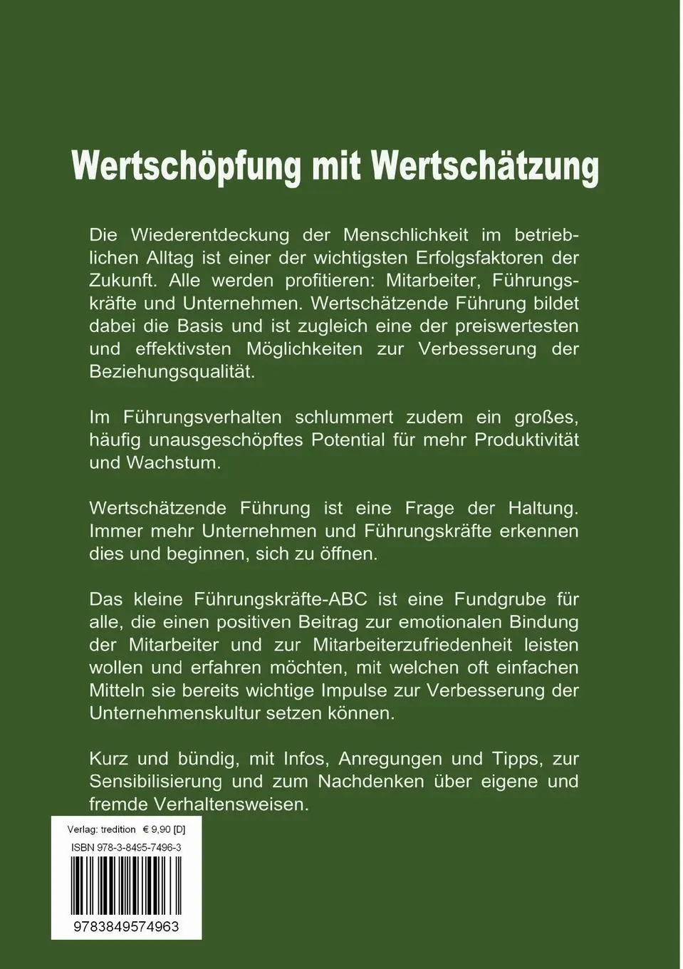 Rückseite: 9783849574963 | Wertschätzende Führung - Das kleine Führungskräfte-ABC | Carsten Bach