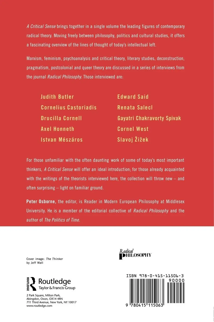 Rückseite: 9780415115063 | A Critical Sense | Interviews with Intellectuals | Peter Osborne