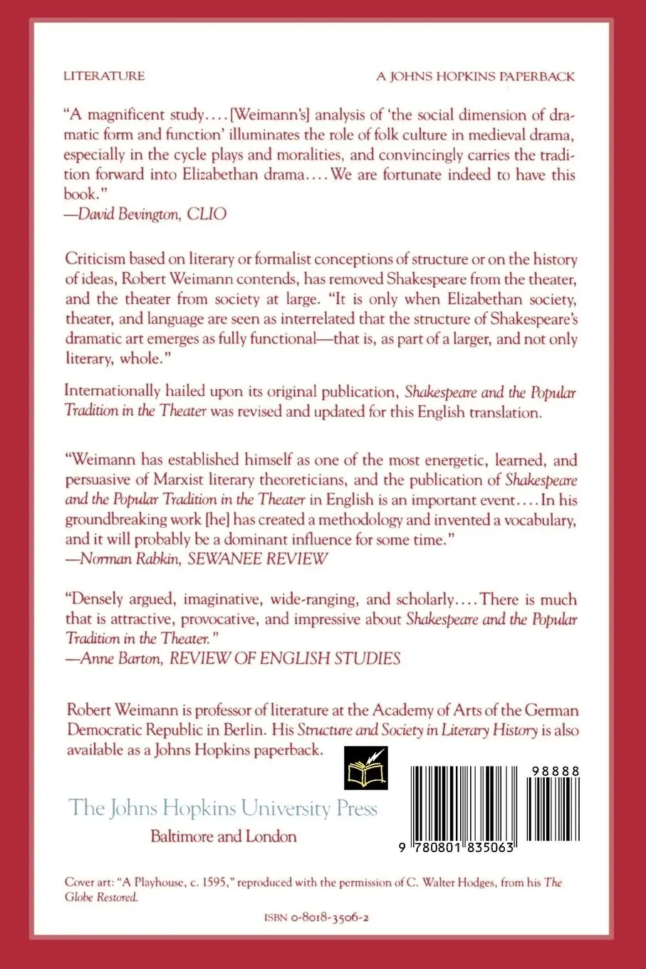 Rückseite: 9780801835063 | Shakespeare and the Popular Tradition in the Theater | Robert Weimann
