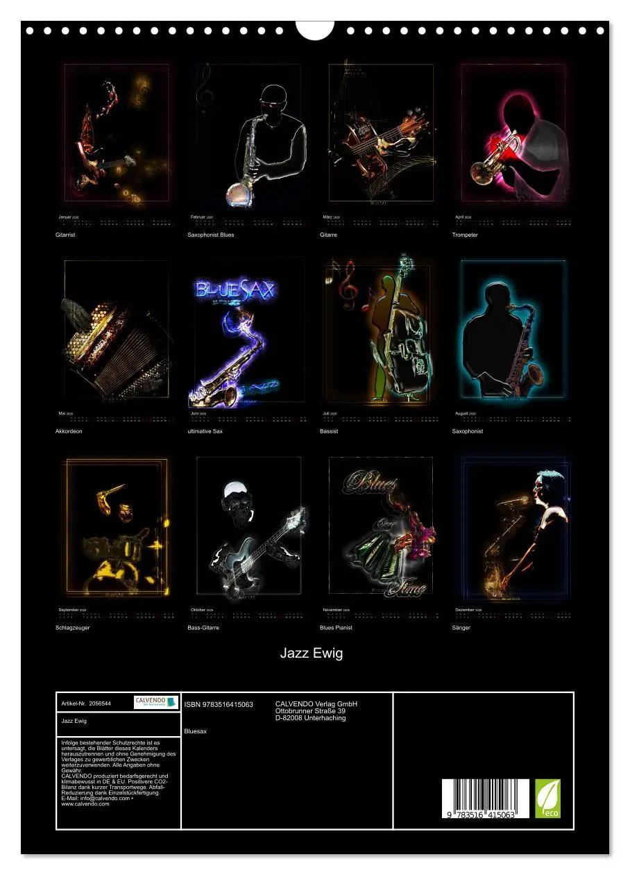 Bild: 9783516415063 | Jazz Ewig (Wandkalender 2026 DIN A3 hoch), CALVENDO Monatskalender