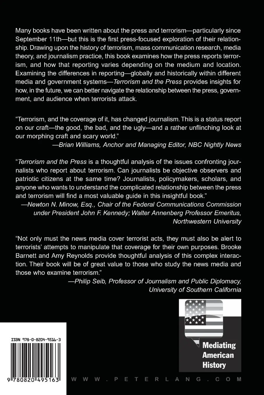 Rückseite: 9780820495163 | Terrorism and the Press | An Uneasy Relationship | Reynolds (u. a.)