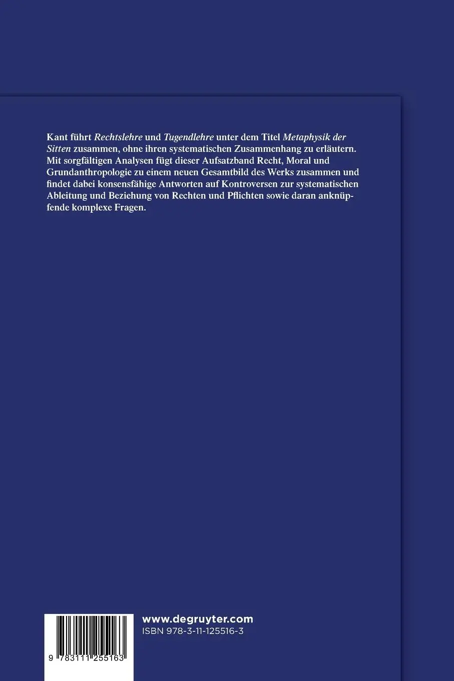 Rückseite: 9783111255163 | Zwischen Rechten und Pflichten - Kants ¿Metaphysik der Sitten¿ | Buch