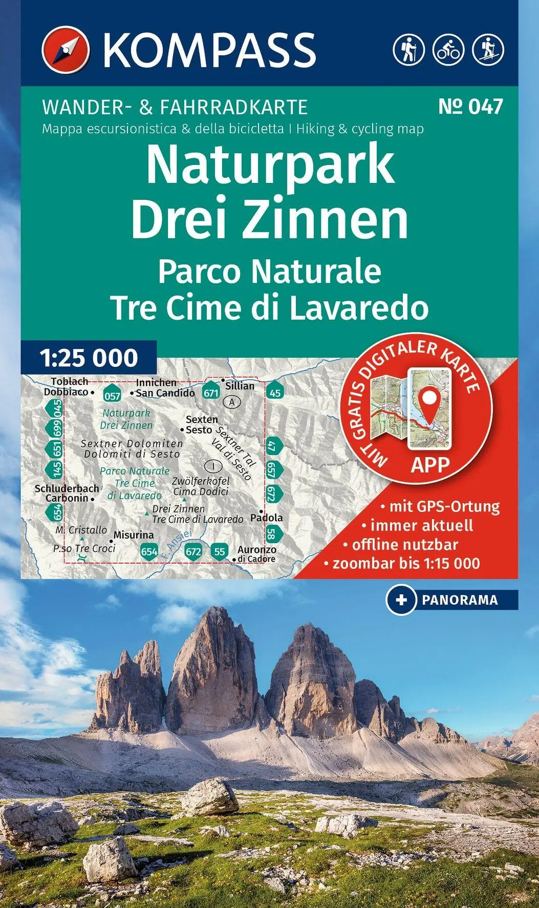 Cover: 9783991545163 | KOMPASS Wanderkarte 047 Naturpark Drei Zinnen, Parco Naturale Tre...
