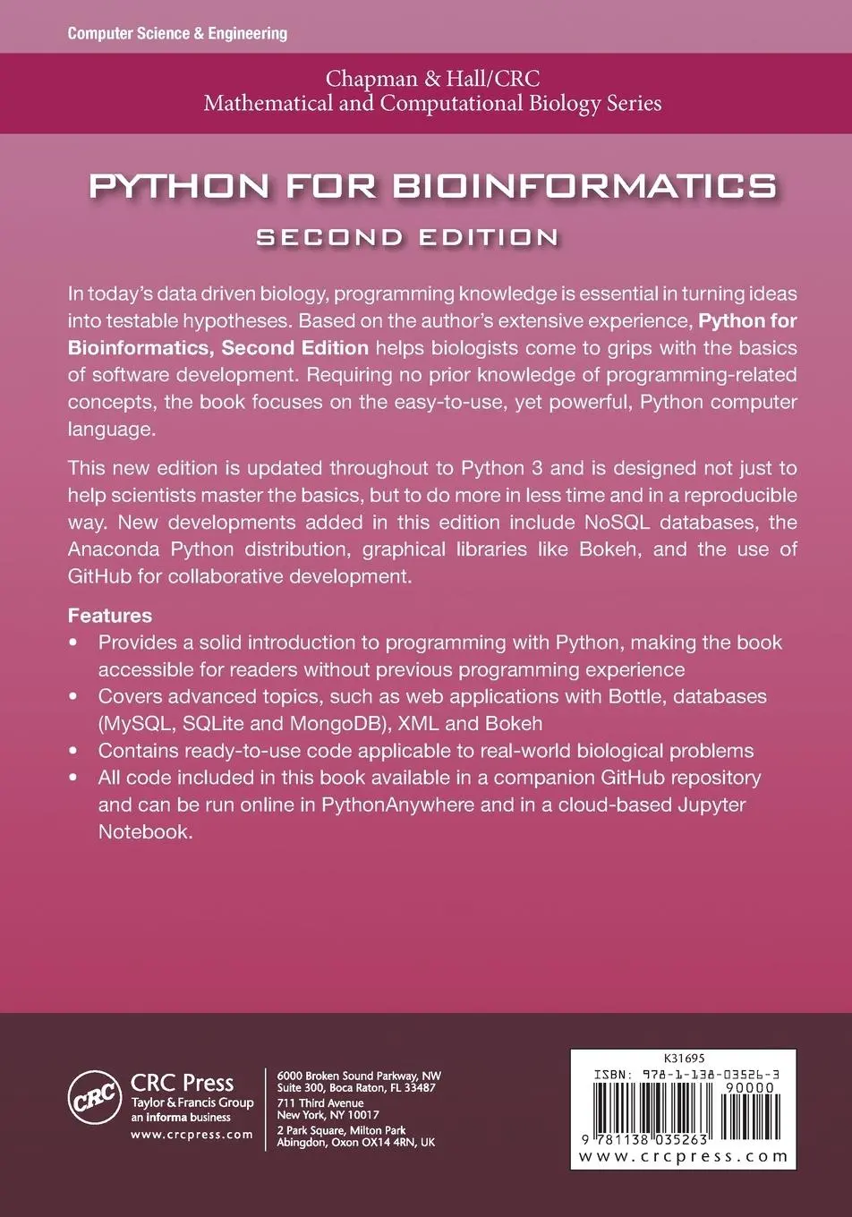 Rückseite: 9781138035263 | Python for Bioinformatics | Sebastian Bassi | Taschenbuch | Englisch