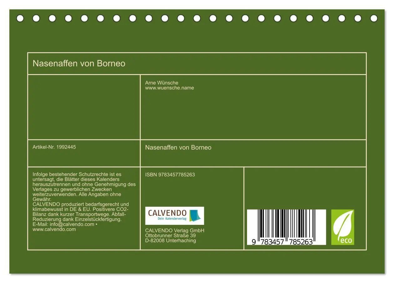 Bild: 9783457785263 | Nasenaffen von Borneo (Tischkalender 2026 DIN A5 quer), CALVENDO...