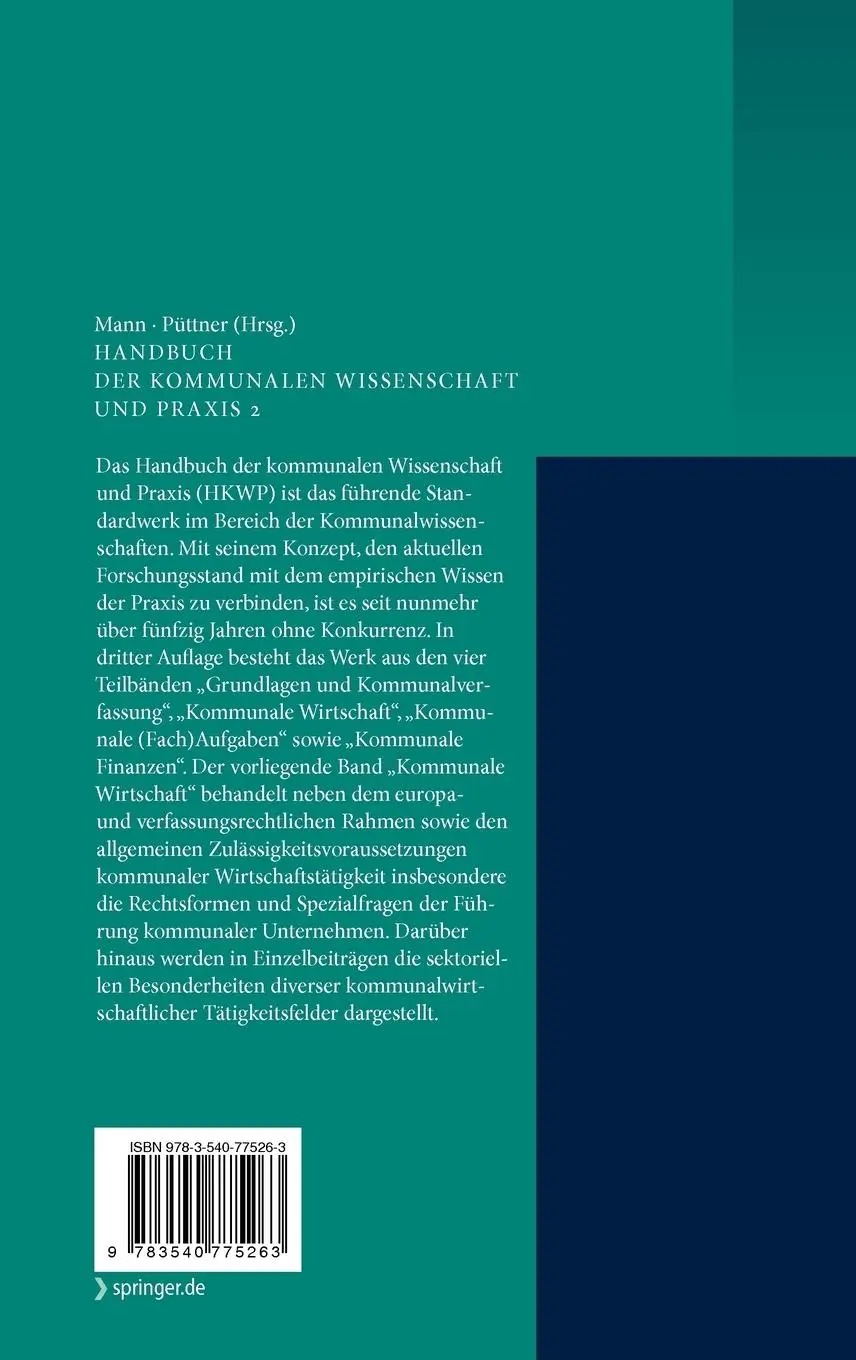 Rückseite: 9783540775263 | Handbuch der kommunalen Wissenschaft und Praxis | Püttner (u. a.)
