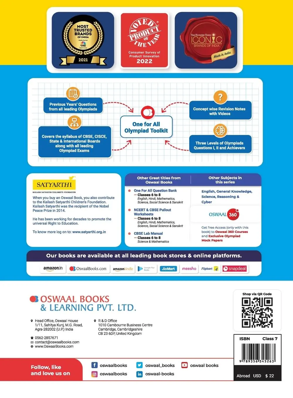 Rückseite: 9789356345263 | Oswaal One For All Olympiad Previous Years' Solved Papers, Class-7...