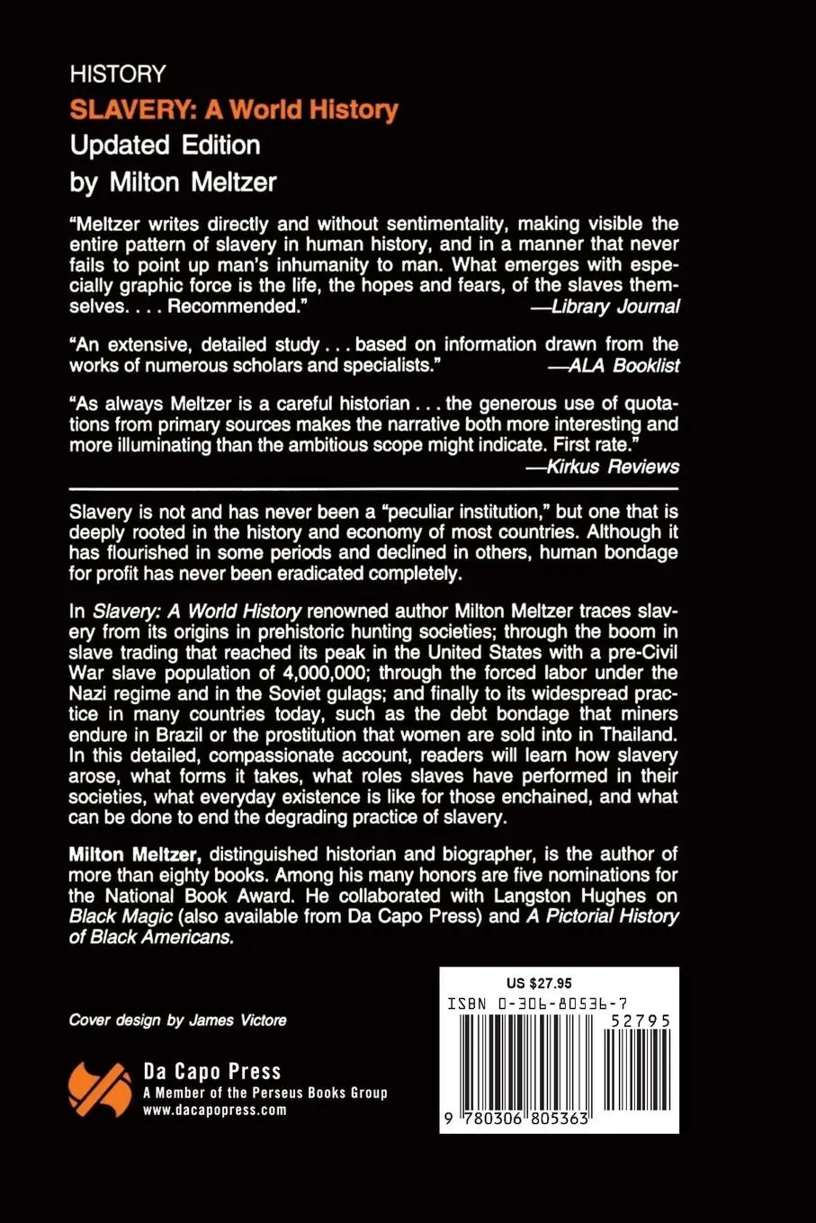 Rückseite: 9780306805363 | Slavery | A World History | Milton Meltzer | Taschenbuch | Englisch