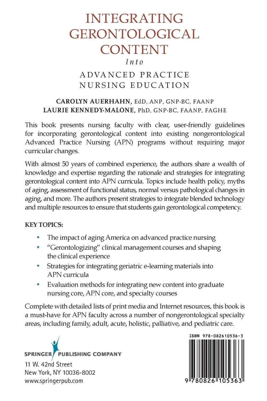 Rückseite: 9780826105363 | Integrating Gerontological Content Into Advanced Practice Nursing...