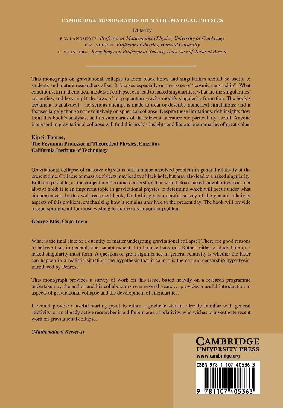 Rückseite: 9781107405363 | Gravitational Collapse and Spacetime Singularities | Pankaj S. Joshi