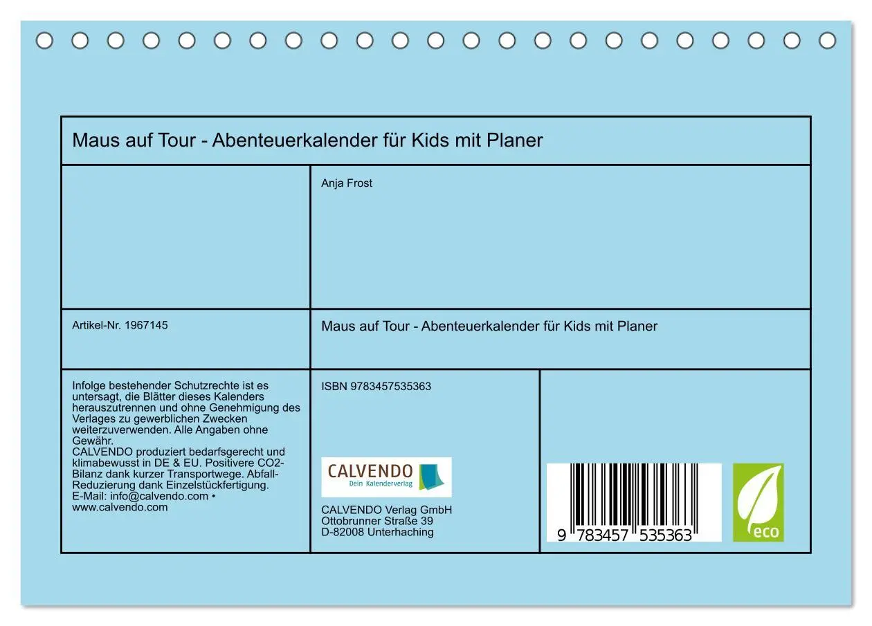 Bild: 9783457535363 | Maus auf Tour - Abenteuerkalender für Kids mit Planer...