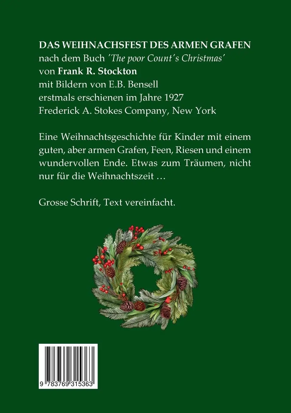 Rückseite: 9783769315363 | Das Weihnachtsfest des armen Grafen | Eine Kindergeschichte | Stockton