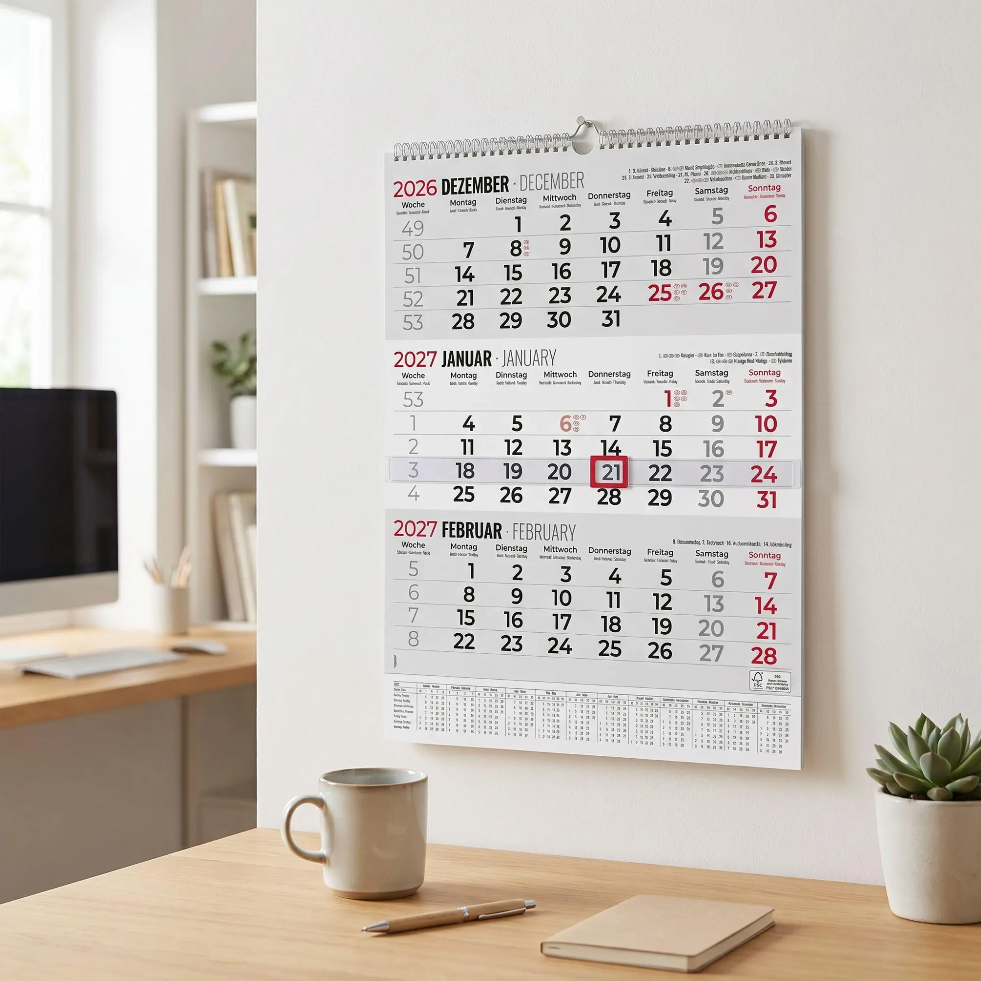 Bild: 4069095015463 | 3-Monatsplaner Triplan Comfort grau 2027 | KG | Kalender | 14 S.