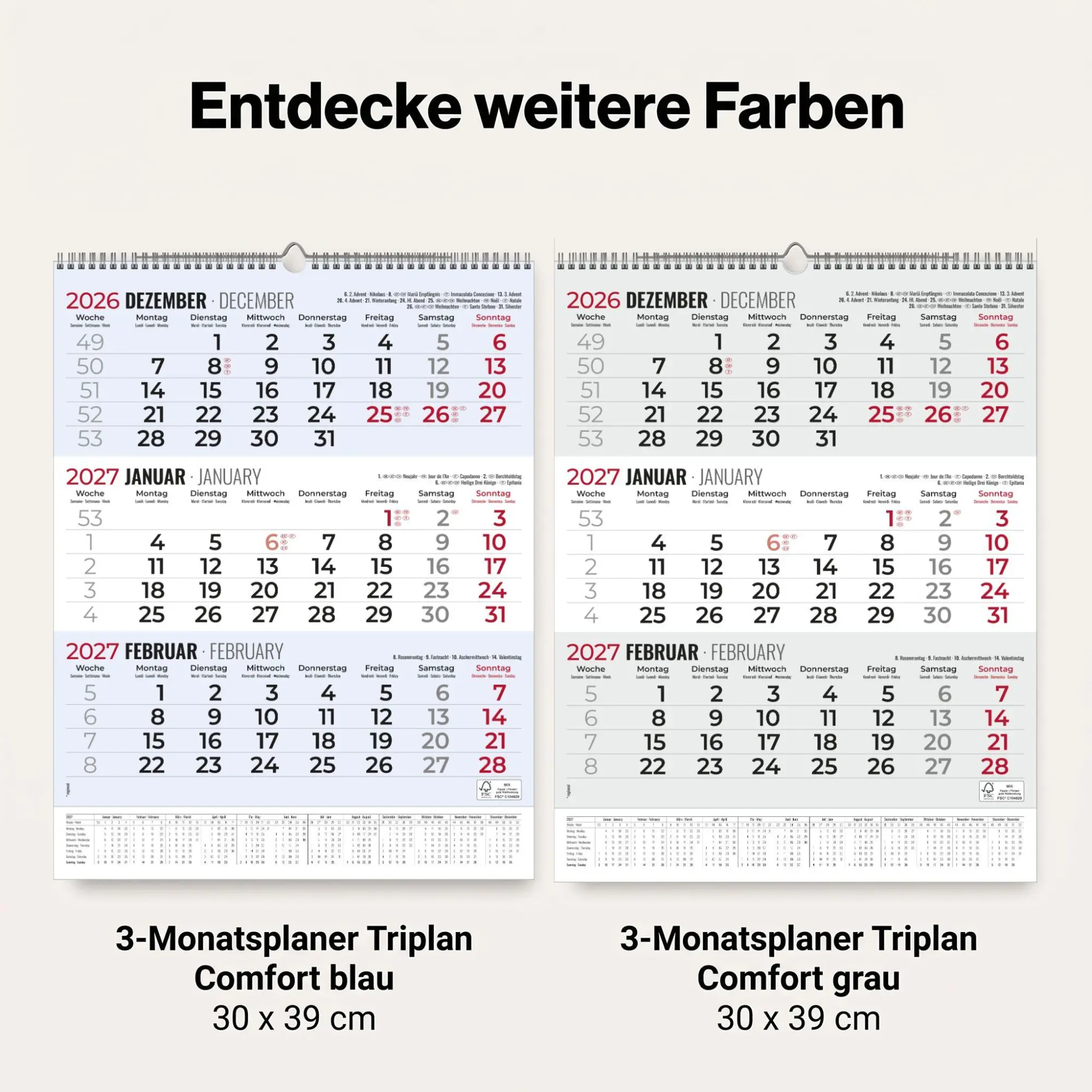 Bild: 4069095015463 | 3-Monatsplaner Triplan Comfort grau 2027 | KG | Kalender | 14 S.