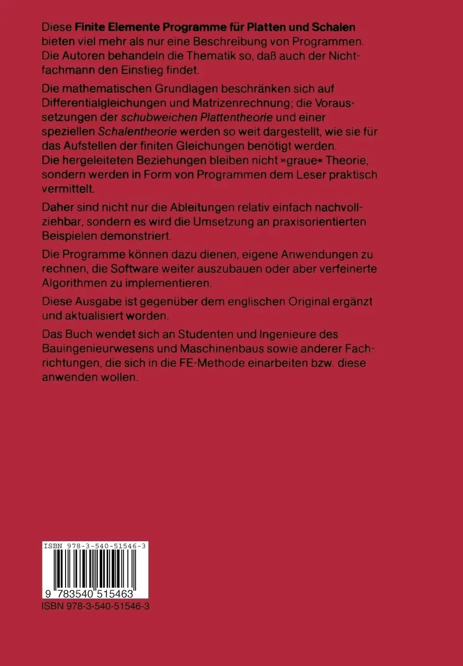 Rückseite: 9783540515463 | Finite Elemente Programme für Platten und Schalen | E. Hinton (u. a.)