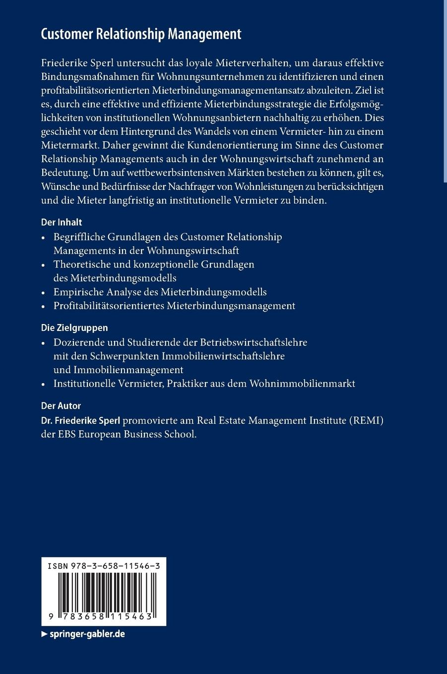 Rückseite: 9783658115463 | Customer Relationship Management | Friederike Sperl | Buch | xx | 2015