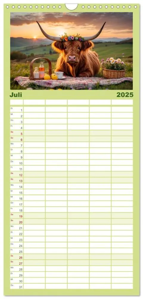 Bild: 9783457135563 | Familienplaner 2025 - Highland Kühe mit 5 Spalten (Wandkalender, 21...