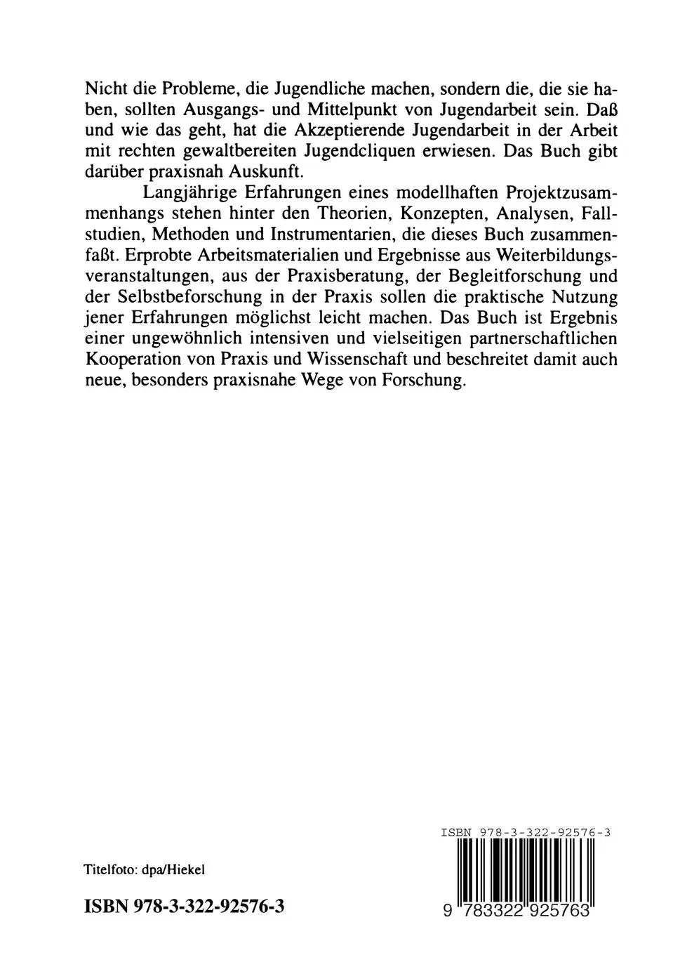 Rückseite: 9783322925763 | Die Praxis Akzeptierender Jugendarbeit | Franz Josef Krafeld | Buch