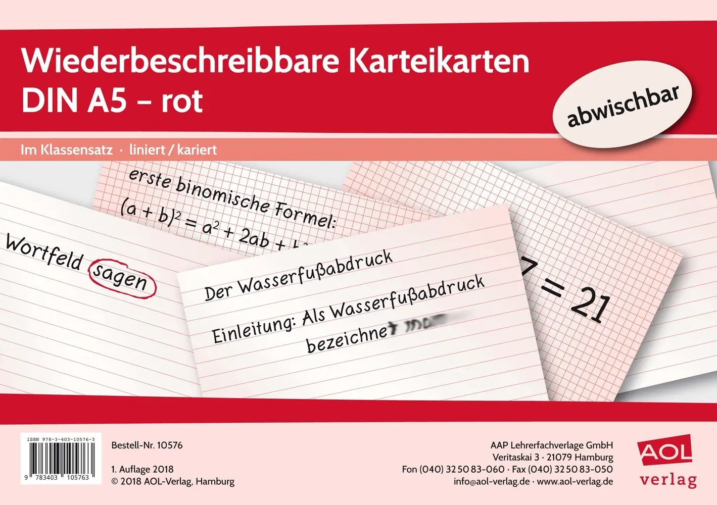 Cover: 9783403105763 | Wiederbeschreibbare Karteikarten DIN A5 - rot | Box | Sonstige | 2018