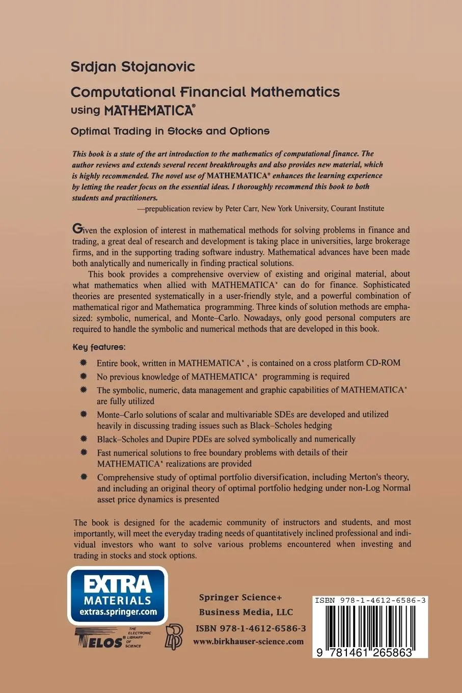 Rückseite: 9781461265863 | Computational Financial Mathematics using MATHEMATICA® | Stojanovic