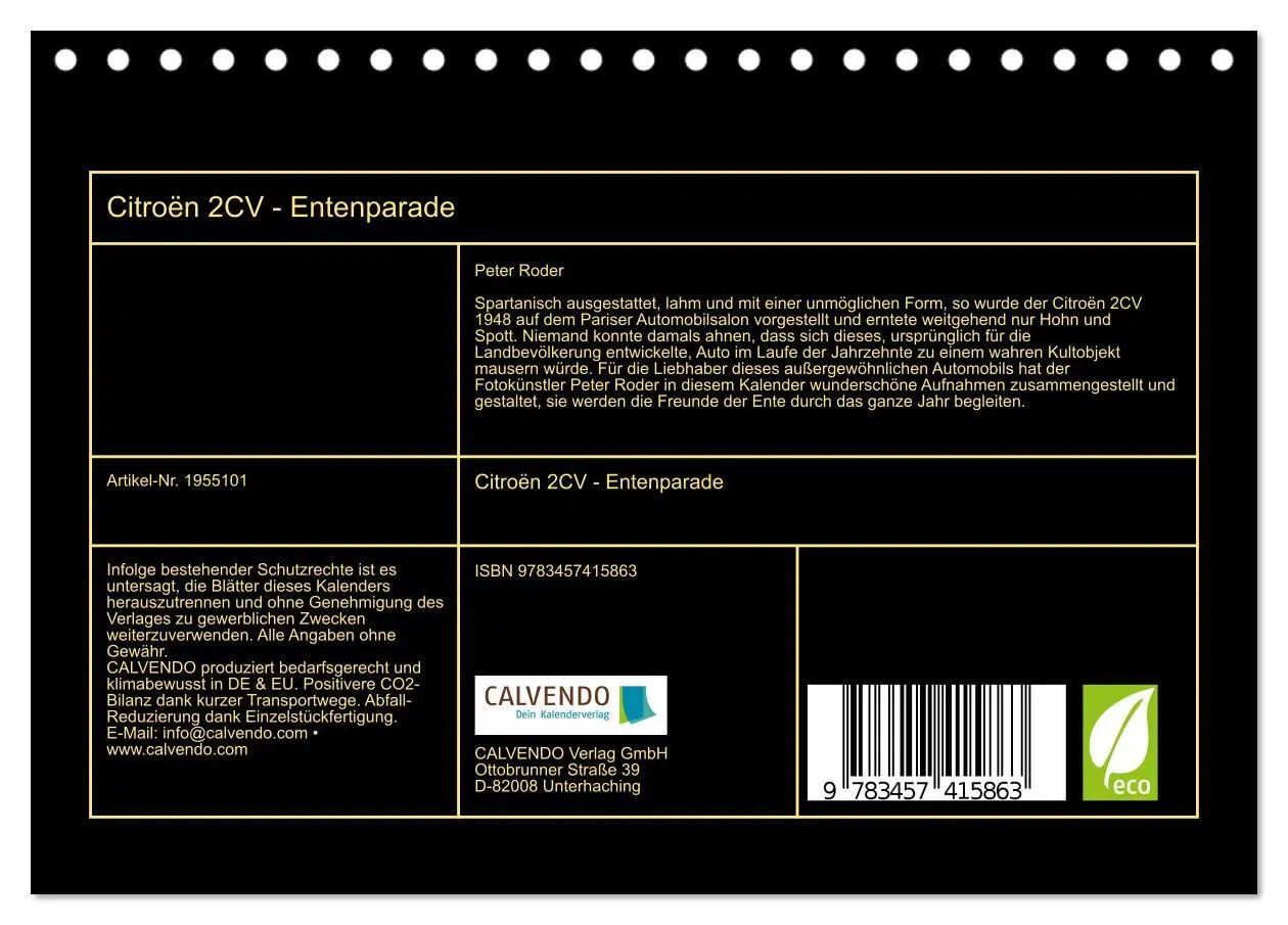 Bild: 9783457415863 | Citroën 2CV - Entenparade (Tischkalender 2026 DIN A5 quer),...