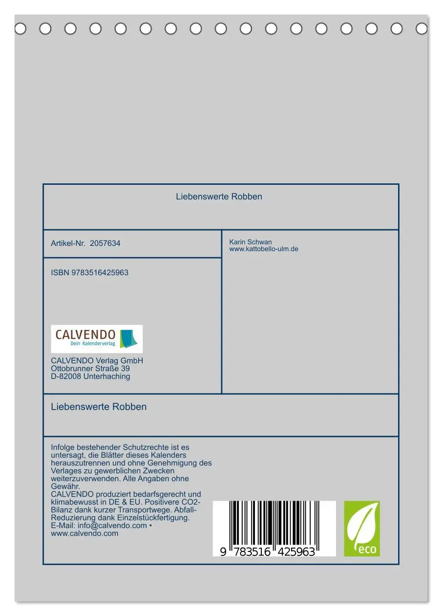 Bild: 9783516425963 | Liebenswerte Robben (Tischkalender 2026 DIN A5 hoch), CALVENDO...