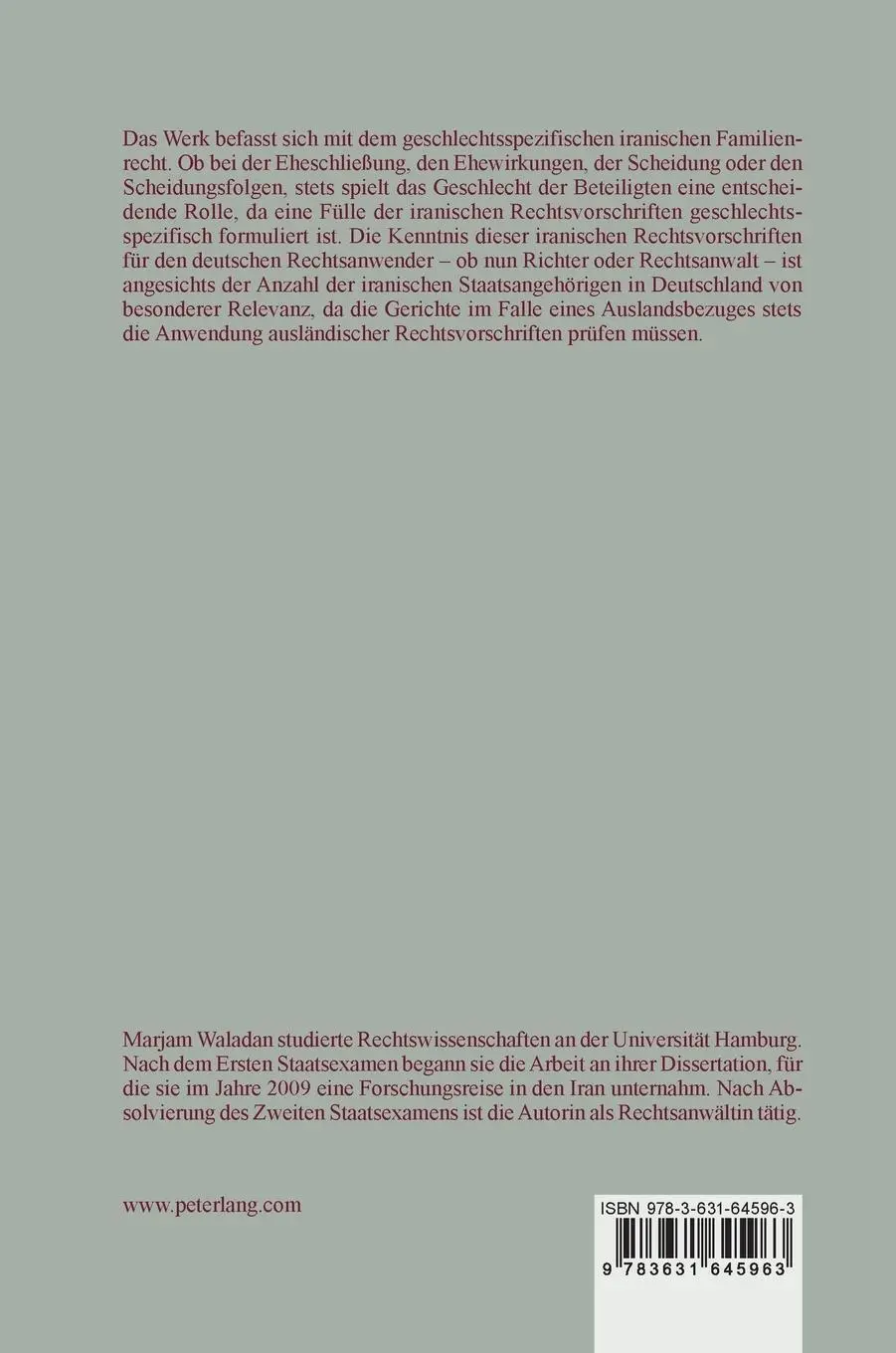 Rückseite: 9783631645963 | Das iranische Familienrecht unter der besonderen Berücksichtigung...